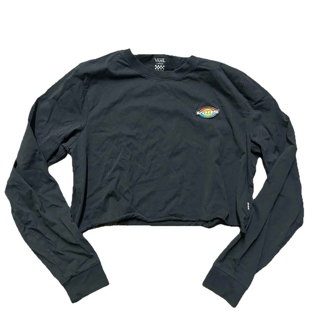 Vans Off The Wall Long Sleeve Cropped Shirts Black Grey Size Large